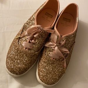 Kate spade x Keds rose gold glitter tennis shoes